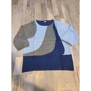 Salon studio medium womens blue and gray knit sweater with 3/4 sleeves